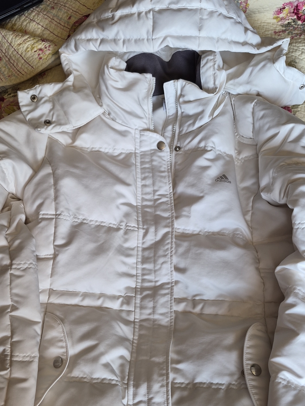 adidas Women's White Quilted Puffer Coat with Hood